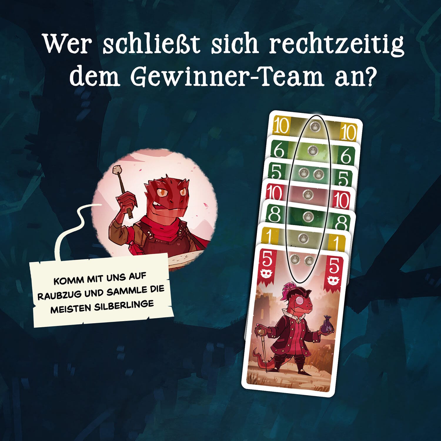 Spielsituation mit ausliegenden Karten und Spezialfiguren von Tricky Teams