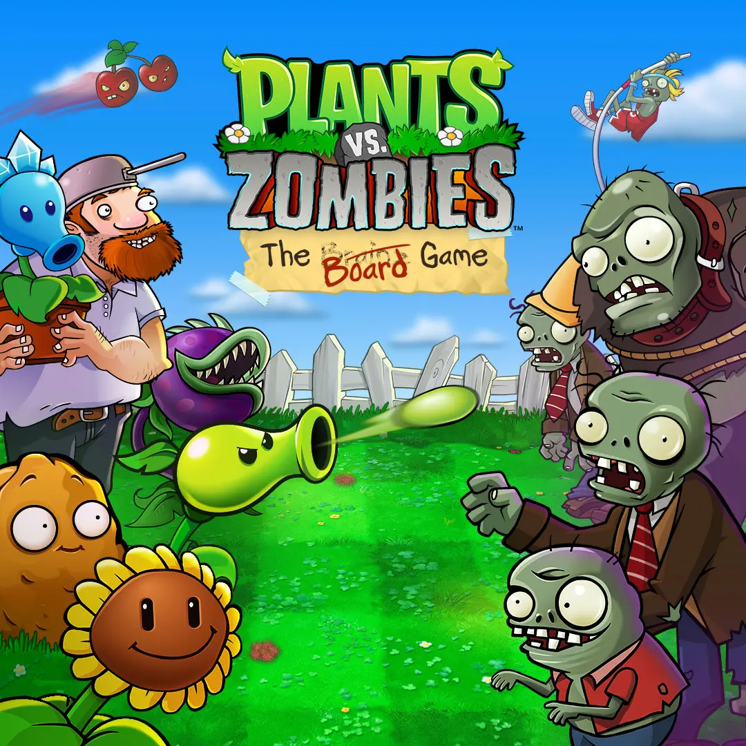 Produktrender der Plants vs. Zombies: The Board Game-Box von Mantic Games mit Hero-Pflanzen und Zombies auf dem Cover.