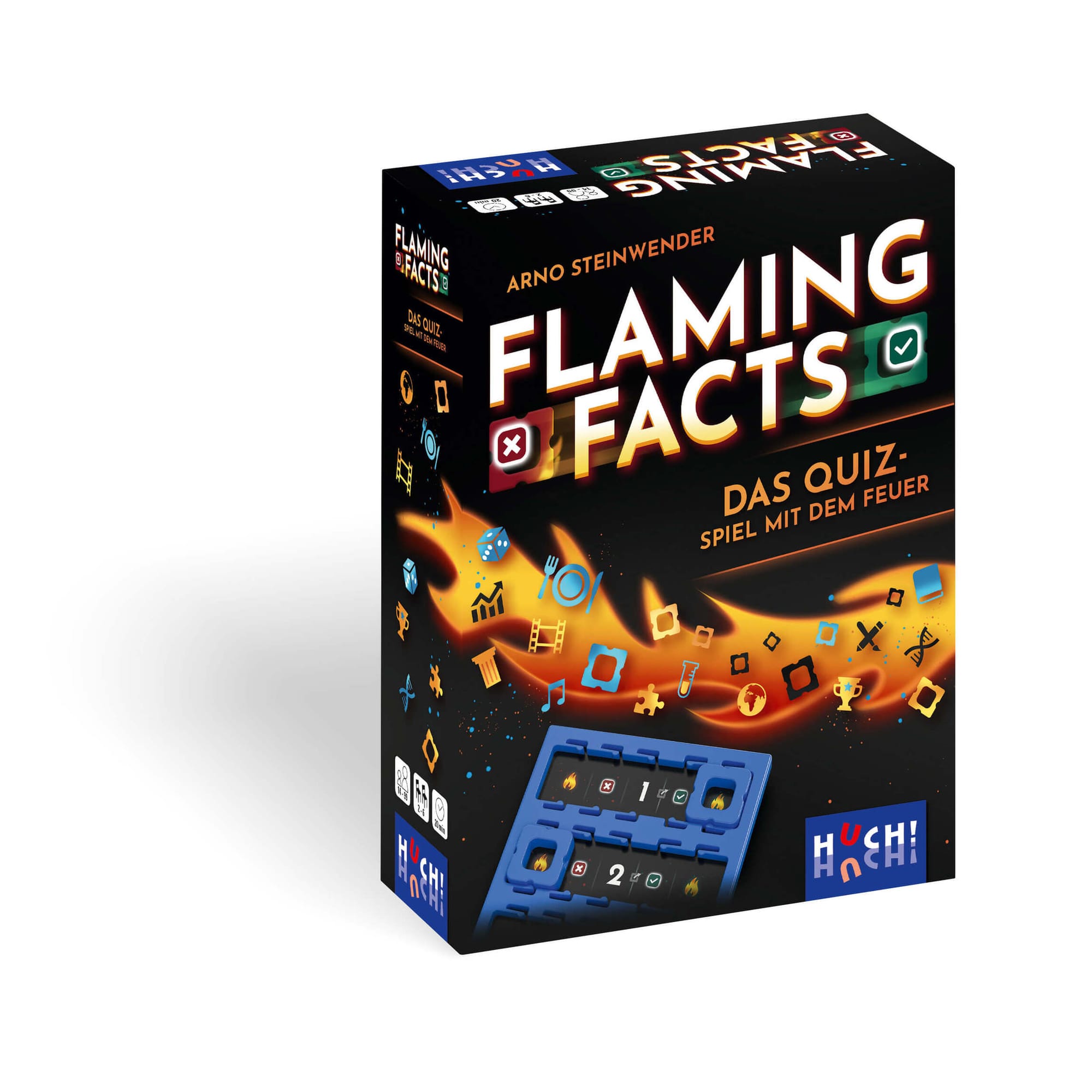Spielecover von Flaming Facts, Quizspiel von HUCH!