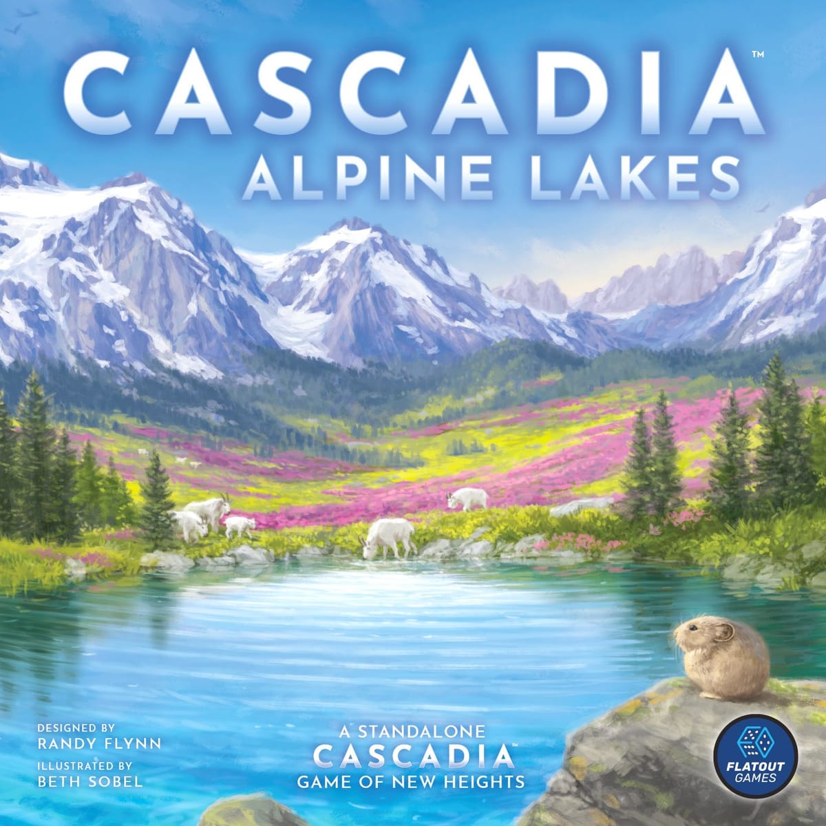 Cascadia: Alpine Lakes – Box-Cover des eigenständigen Nachfolgers von Flatout Games
