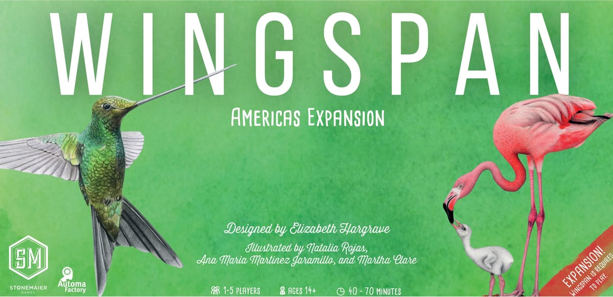 Cover-Artwork der Wingspan Americas-Erweiterung für Flügelschlag (Stonemaier Games / Feuerland Spiele)