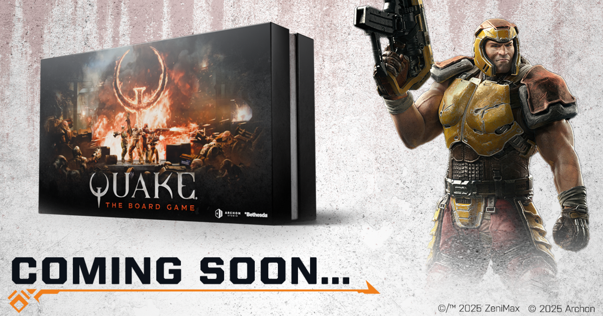 Quake: The Board Game von Archon Studio: Key-Art zur Gamefound-Vorschau des kooperativen Dungeon-Crawlers