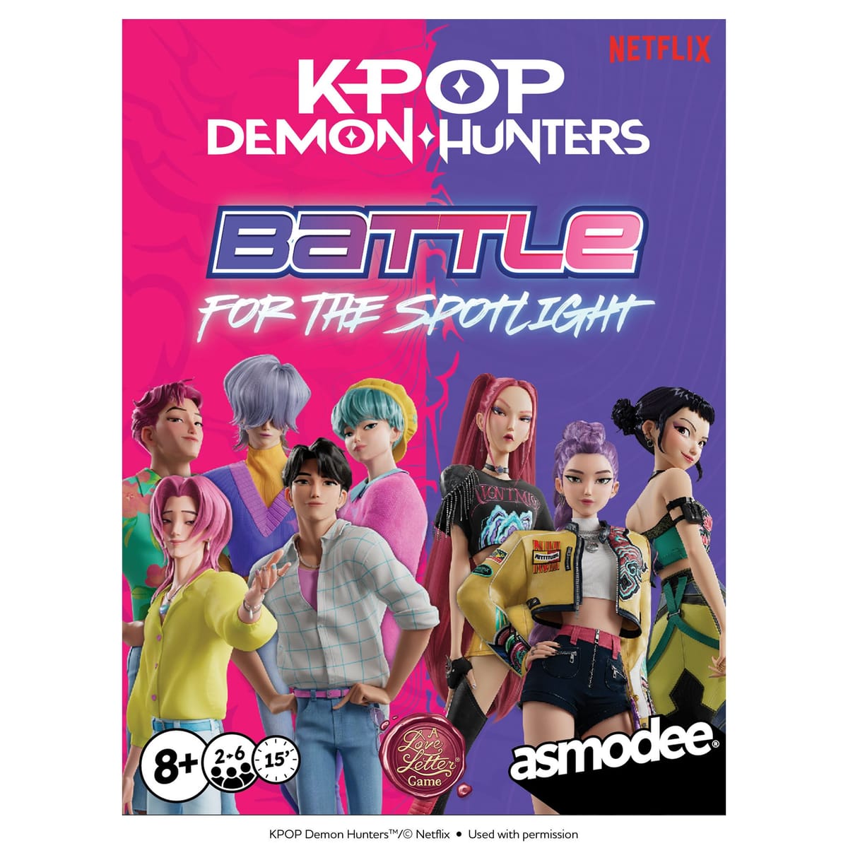 Verpackung von KPop Demon Hunters: Battle for the Spotlight, Love-Letter-Kartenspiel im Setting des Netflix-Films
