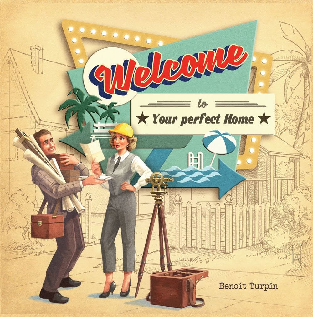 Verpackung von Welcome to... (Blue Cocker Games), Gründungstitel der Flip-and-Write-Reihe