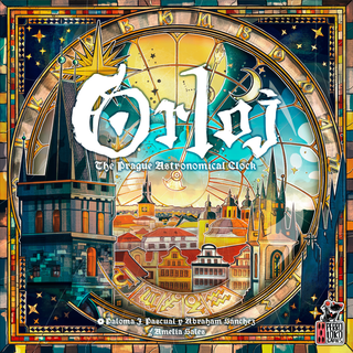 HOROLOGIUM - Die Orloj von Prag, die deutsche Ausgabe des Experten-Euros von Frosted Games: Spielschachtel mit dem doppelten Rondell der Prager Orloj.