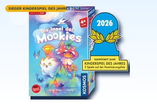 Kinderspiel des Jahres 2026: Spielschachtel Die Insel der Mookies von Kosmos mit Preisträger-Siegel