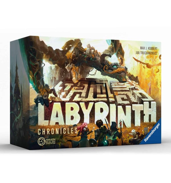 Spielschachtel und 3D-Aufbau von „Labyrinth: Chronicles", der kooperativen Neuauflage von Ravensburger und Awaken Realms (Erscheint September 2026)