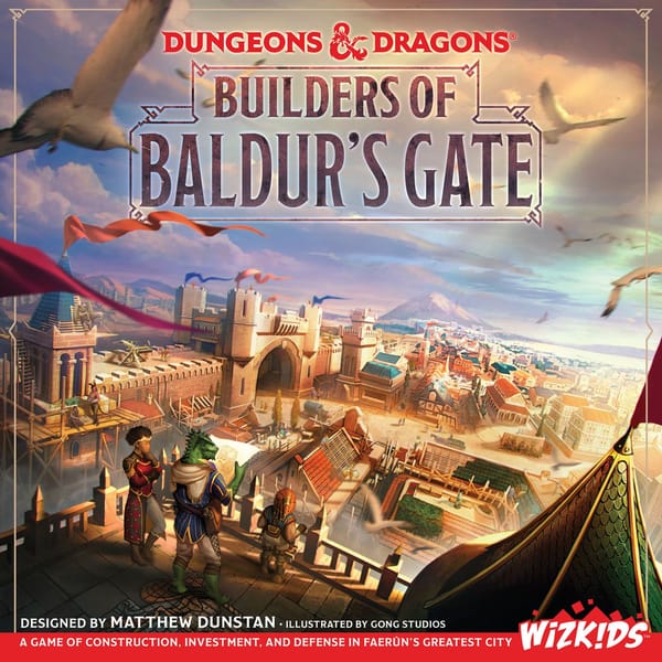 Dungeons & Dragons: Builders of Baldur's Gate – Box-Cover des Stadtbau-Strategiespiels von WizKids