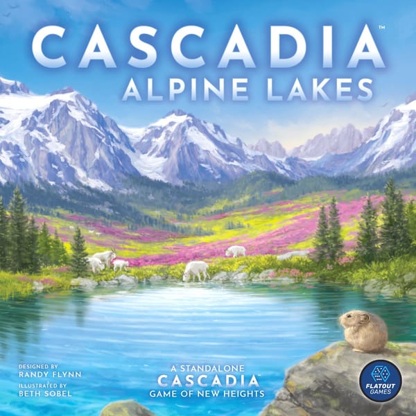 Cascadia: Alpine Lakes – Box-Cover des eigenständigen Nachfolgers von Flatout Games