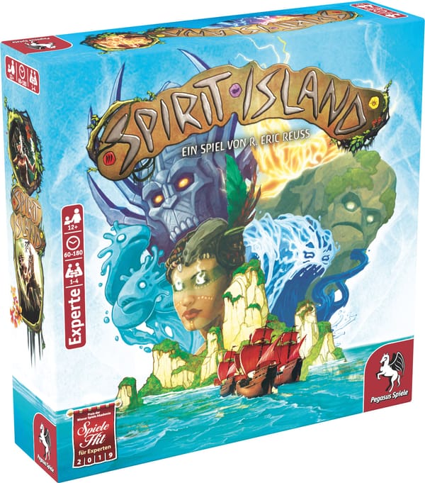 Schachtel der deutschen Pegasus-Ausgabe von Spirit Island, dem Koop-Strategiespiel im Zentrum des Greater-Than-Games-Verkaufs