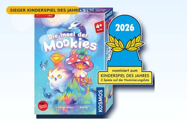Kinderspiel des Jahres 2026: Spielschachtel Die Insel der Mookies von Kosmos mit Preisträger-Siegel