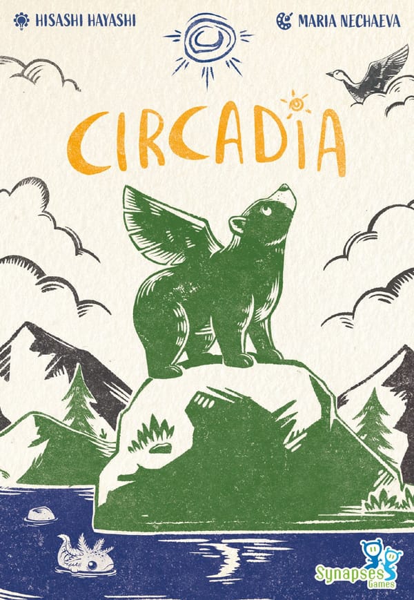 Kartenspiel Circadia von Hisashi Hayashi, deutsche Ausgabe von Elznir Games, mit Illustrationen im Linolschnitt-Stil