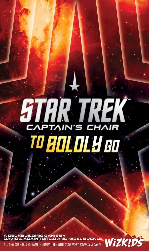 Offizielles Boxcover von Star Trek: Captain's Chair, Unendliche Weiten (To Boldly Go), deutsche Ausgabe von Frosted Games.