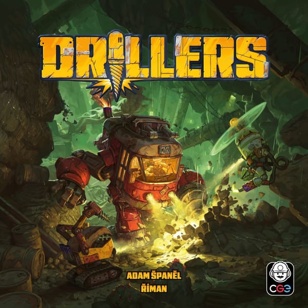 Boxcover von Drillers, Bergbau-Deckbuilder von Czech Games Edition