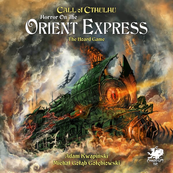 Boxcover von Horror on the Orient Express: The Board Game, kooperatives Cthulhu-Brettspiel von Chaosium