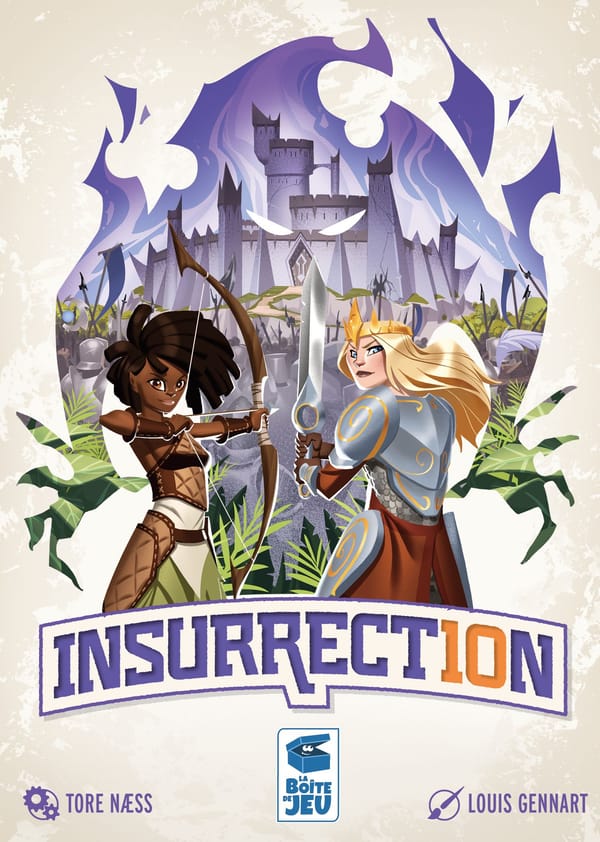 Packungscover des Kartenspiels Insurrection von Pegasus Spiele mit zwei Kriegerinnen vor einer Burgkulisse