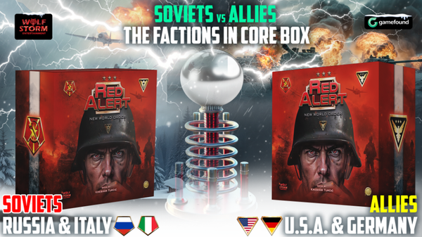 Red Alert: New World Order, Kampagnenmotiv mit Core-Boxen der Sowjet- und Allianz-Fraktion und Tesla-Spule